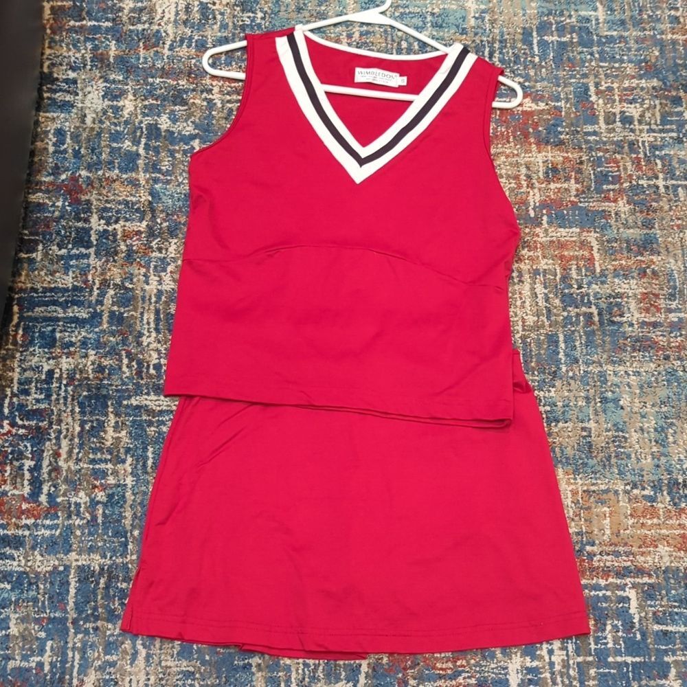 Wimbledon Vintage Women's Tennis Top (S) & Skort (M) Red